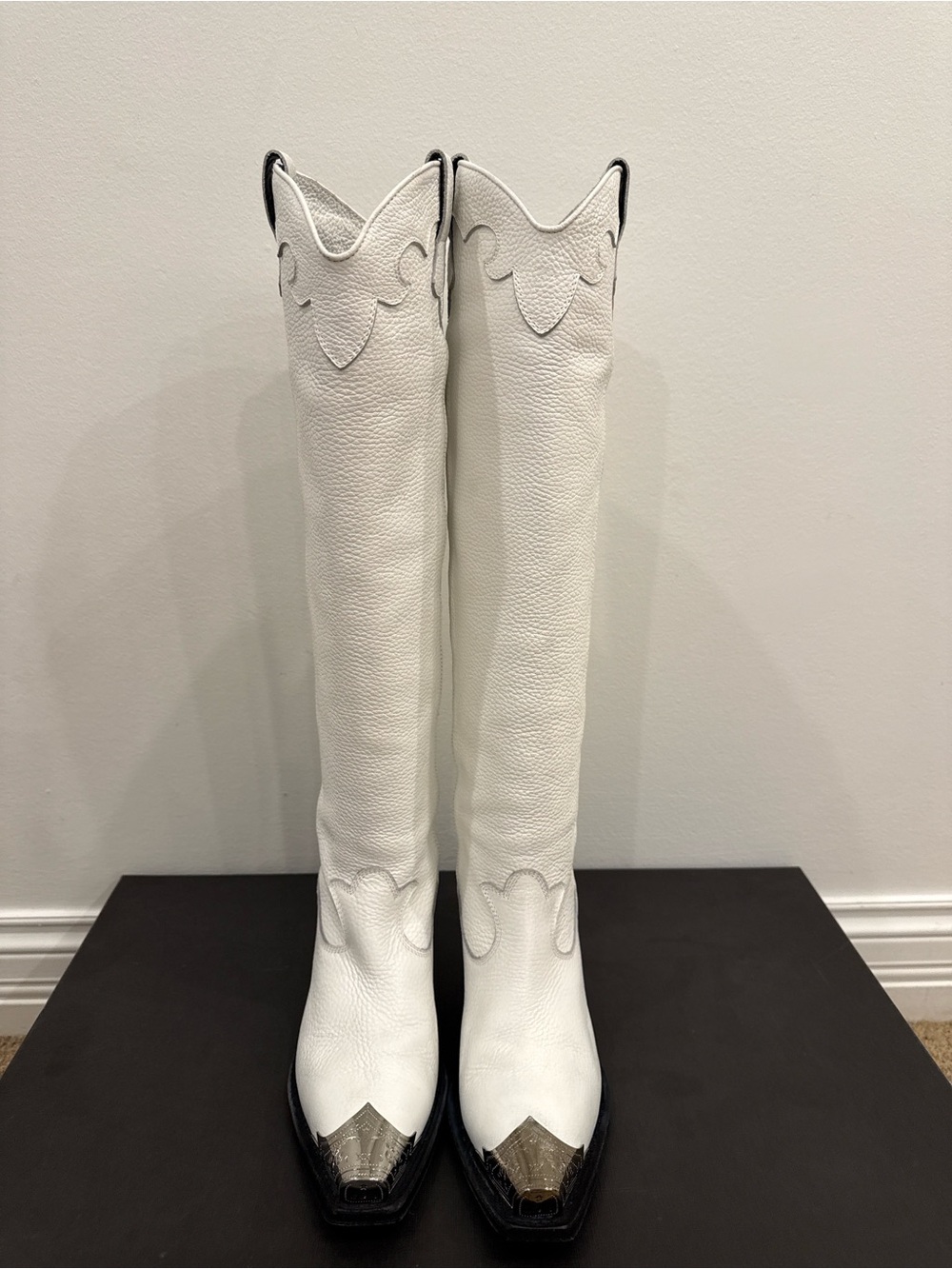 Alexander McQueen Tammy Knee High Summer White Leather Western Boots EU 37 Rare